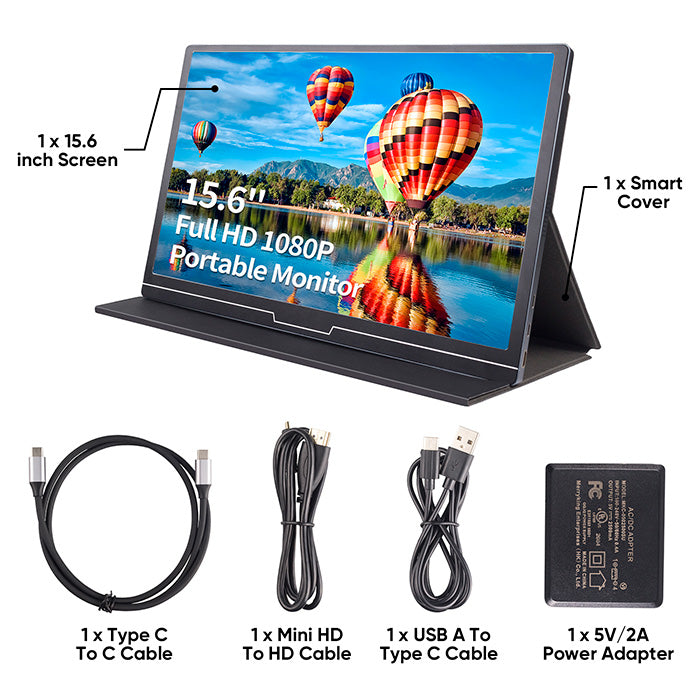 Clearance Sales! 15.6-inch Portable Monitor 1920×1080 Full HD External Display for Raspberry Pi 5/4B/3B+/3B/Zero 2W/LattePanda/Beagle Bone/Libre Computer Board/PS3/PS4 - SunFounder