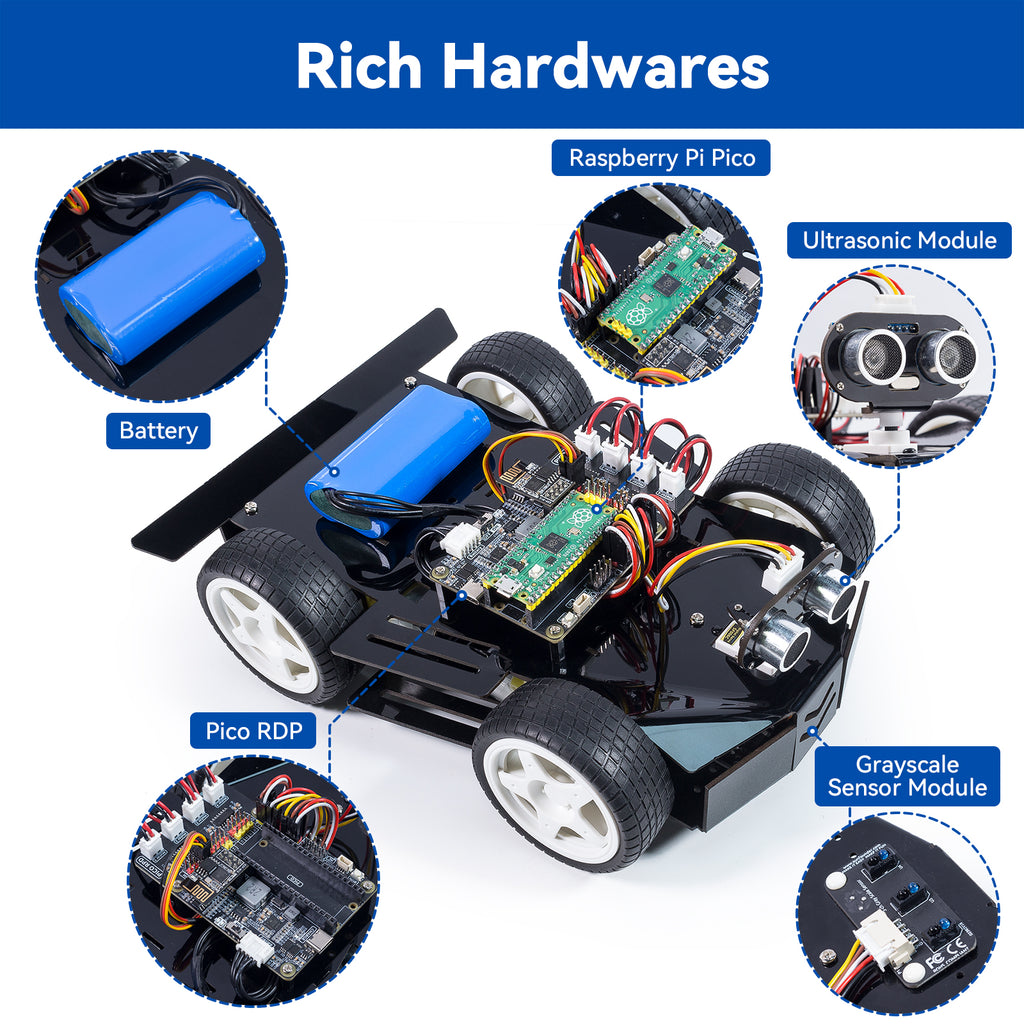 Raspberry Pi Pico Smart Car Kit (Battery Included ) | SunFounder