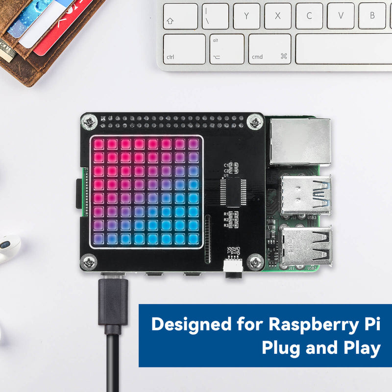 8x8 64 Pixels RGB Dot Matrix LED Panel Individually Addressable for Raspberry Pi I2C Control 24 bit color Programmable