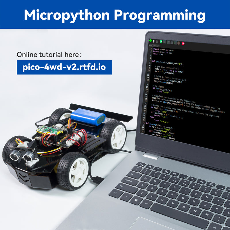 Raspberry Pi Pico Smart Car Kit （Battery Included ) - SunFounder