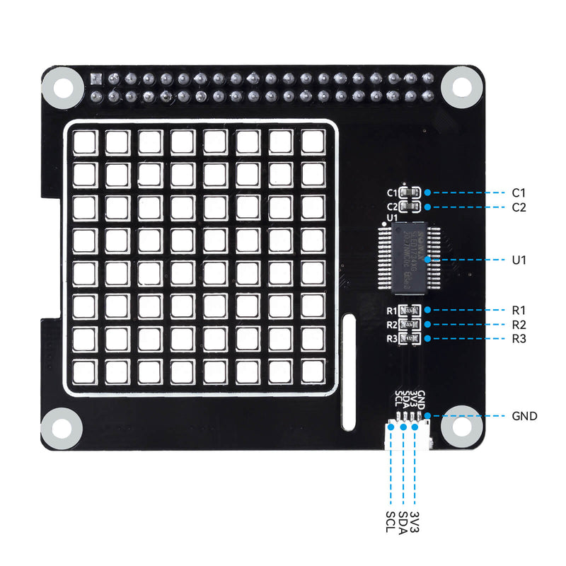8x8 64 Pixels RGB Dot Matrix LED Panel Individually Addressable for Raspberry Pi I2C Control 24 bit color Programmable