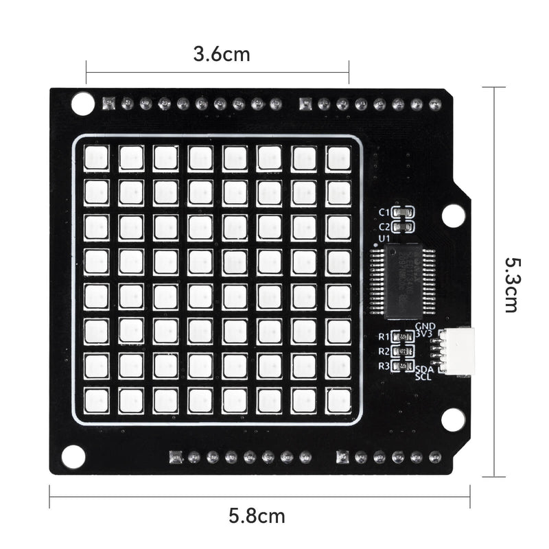 RGB 8x8 64 LED Matrix Panel Compatible with Arduino Individually Addressable I2C Control 24 bit Color Programmable Led Matrix Shield