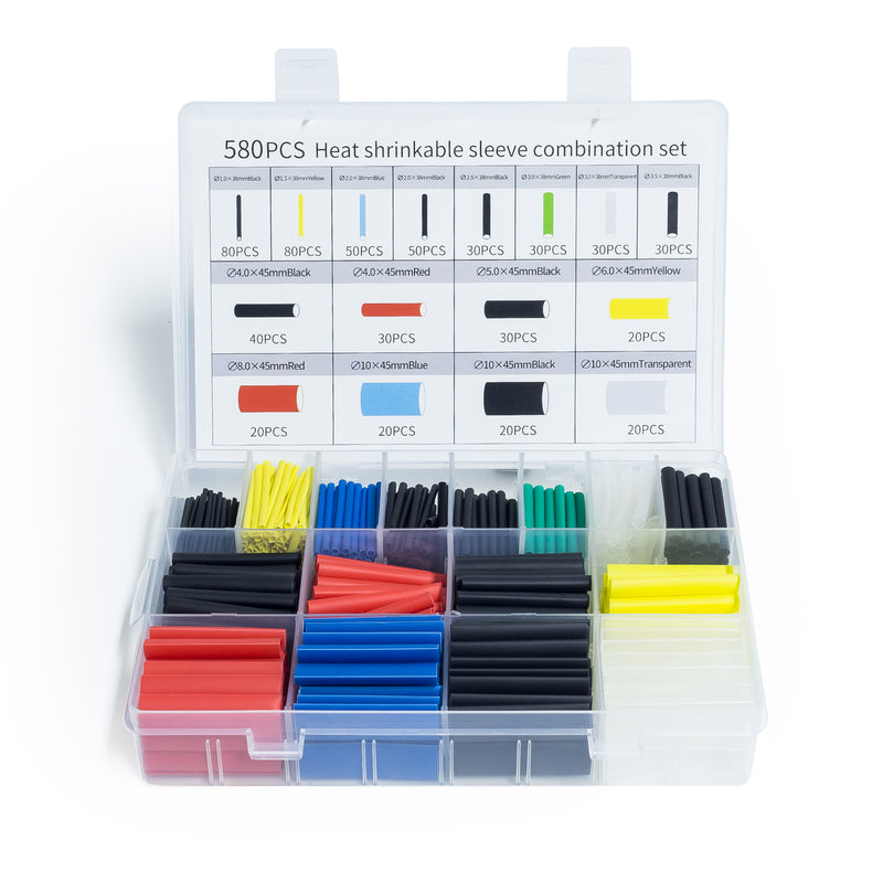 580PCS Heat Shrink Tubing 2:1, Eventronic Electrical Wire Cable Wrap Assortment Electric Insulation Heat Shrink Tube Kit with Box(6 colors/16 Sizes)