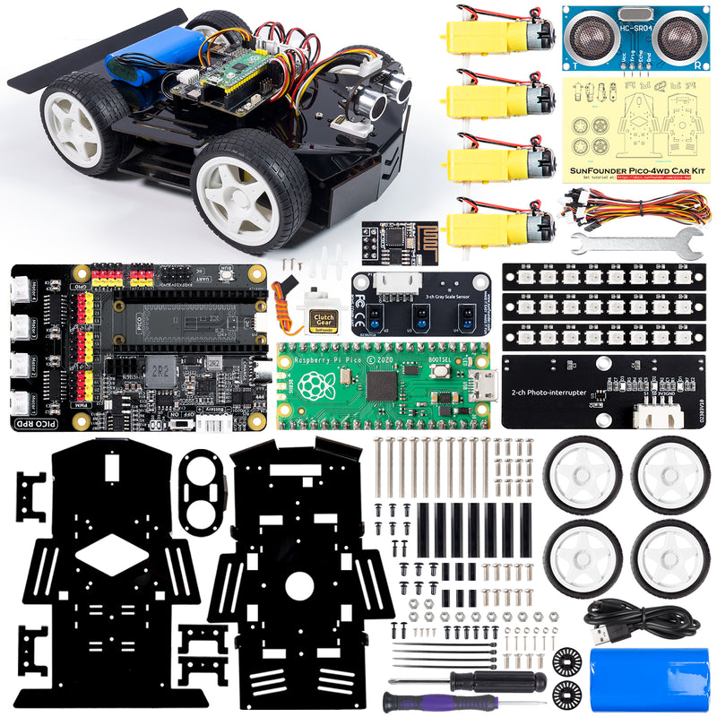 Raspberry Pi Pico Smart Car Kit （Battery Included ) - SunFounder