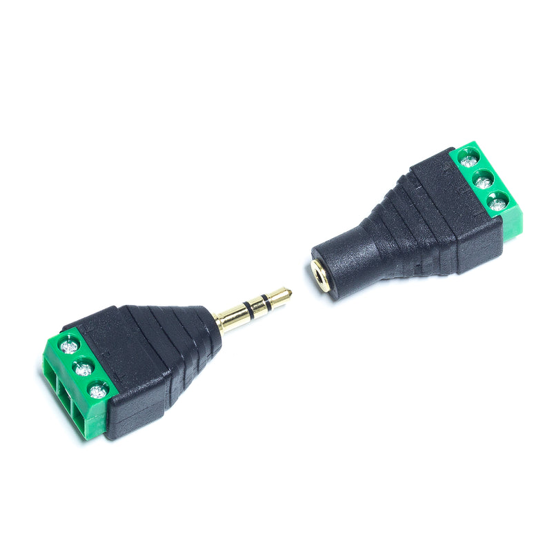 1 Pair 3.5mm Stereo Audio  Male+Female Jack to AV 3-Screw Terminal Adapter Connector