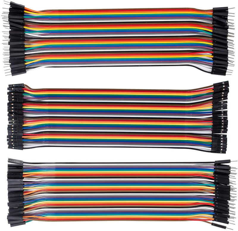 120pcs Breadboard Jumper Wires 20cm Dupont Cable, 40pin M to F, 40pin M to M, 40pin F to F Ribbon Cables Kit - SunFounder