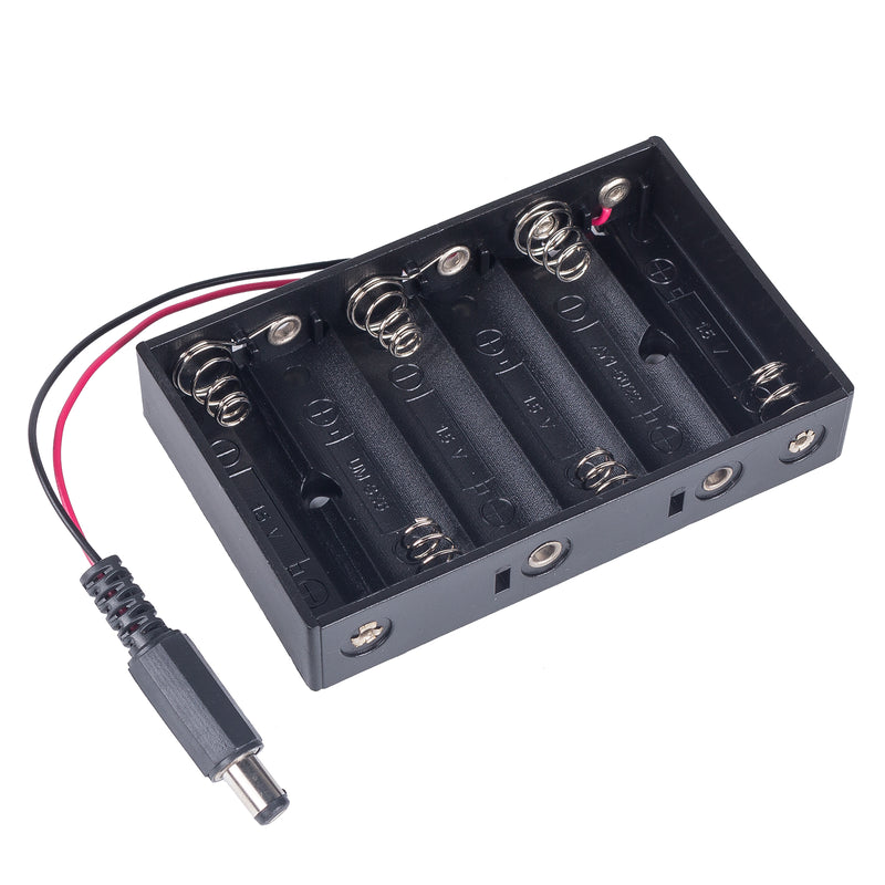9V 2A Plastic Battery Storage Cover Case Box Holder for 6 x AA 6-AA Batteries with DC 2.1 Power Jack Plug Connector - SunFounder
