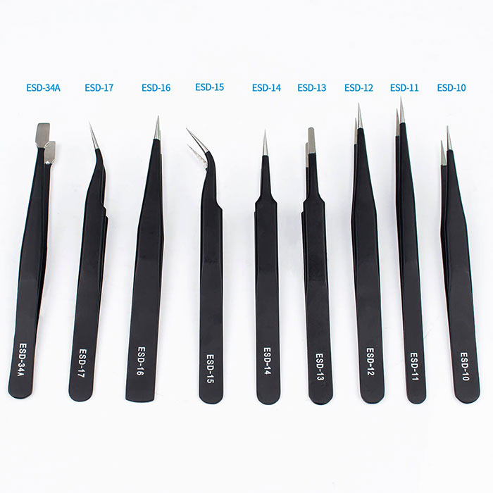 10 Pcs Precision Tweezers Set, Premium Craft Tweezers Kit, Stainless Steel Electronic ESD Tweezers, Anti-Static Industrial Soldering Tweezers, with tw