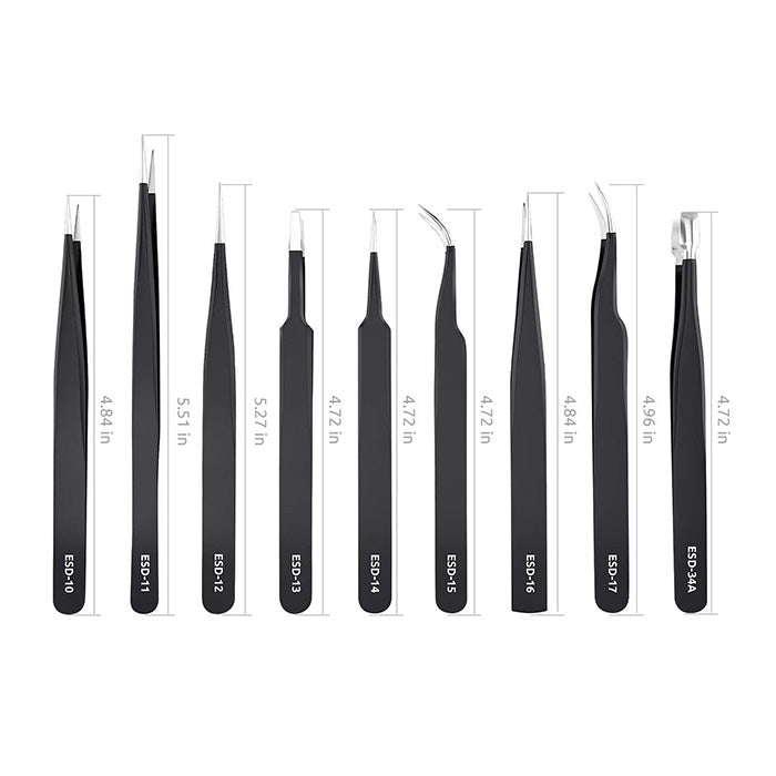 Sjpack Tweezers Precision Set,10pcs ESD Tweezers Set, Anti Static Stainless Steel Anti Magnetic Tweezers Set with Storage Bag for Craft,Electronics