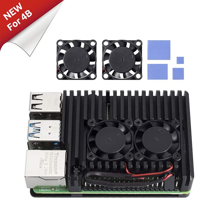 Aluminum Case with Dual Fan for Raspberry Pi 4B (Dual Fan) - SunFounder