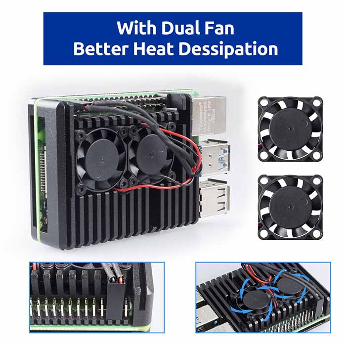 Aluminum Case with Dual Fan for Raspberry Pi 4B (Dual Fan)