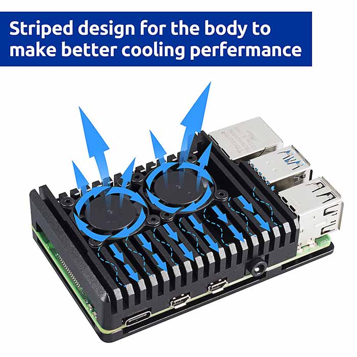 Aluminum Case with Dual Fan for Raspberry Pi 4B (Dual Fan) - SunFounder