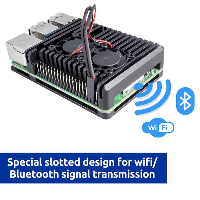 Aluminum Case with Dual Fan for Raspberry Pi 4B (Dual Fan) - SunFounder