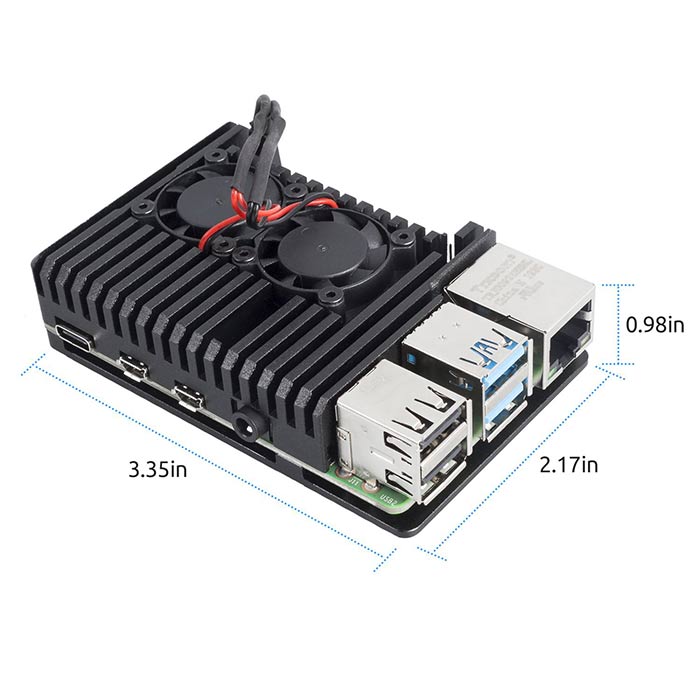 Aluminum Case with Dual Fan for Raspberry Pi 4B (Dual Fan) - SunFounder
