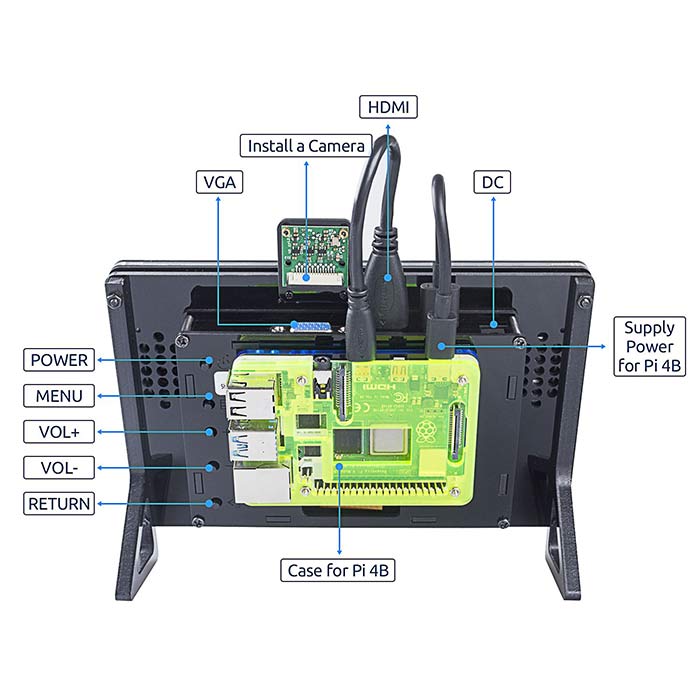 7'' 1024×600 HDMI IPS LCD Display for Raspberry Pi 4, with RPi Case Holder - SunFounder