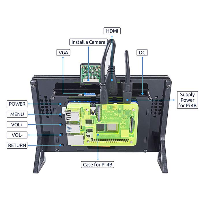 7'' 1024×600 HDMI IPS LCD Display for Raspberry Pi 4, with RPi Case Holder