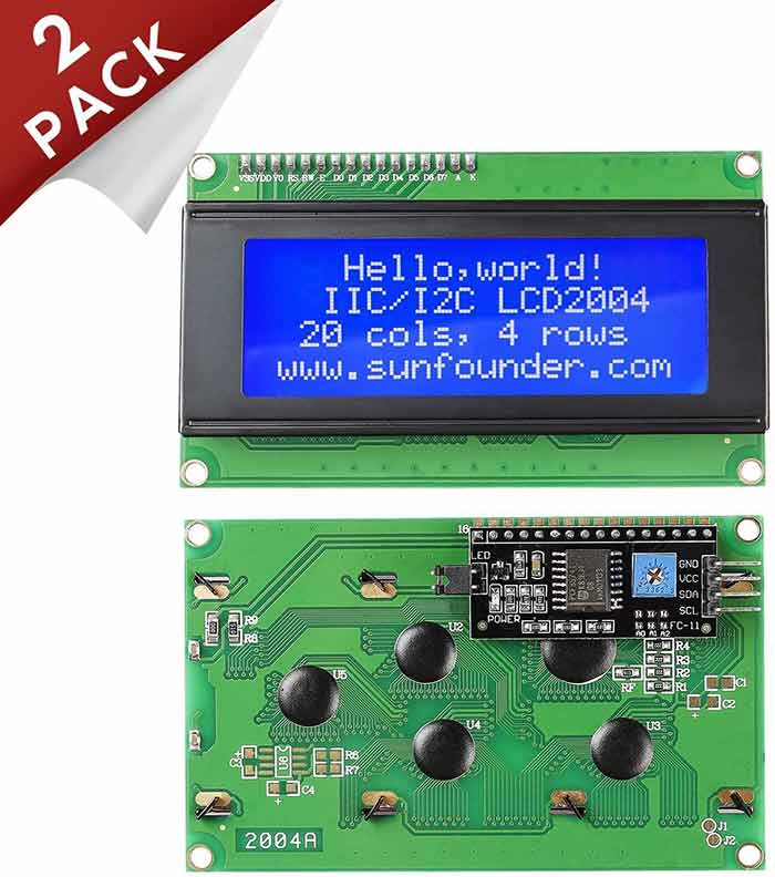 2004 20x4 LCD Module IIC I2C Interface Adapter Blue Backlight for Arduino R3 Raspberry MEGA2560 (2 Pack)