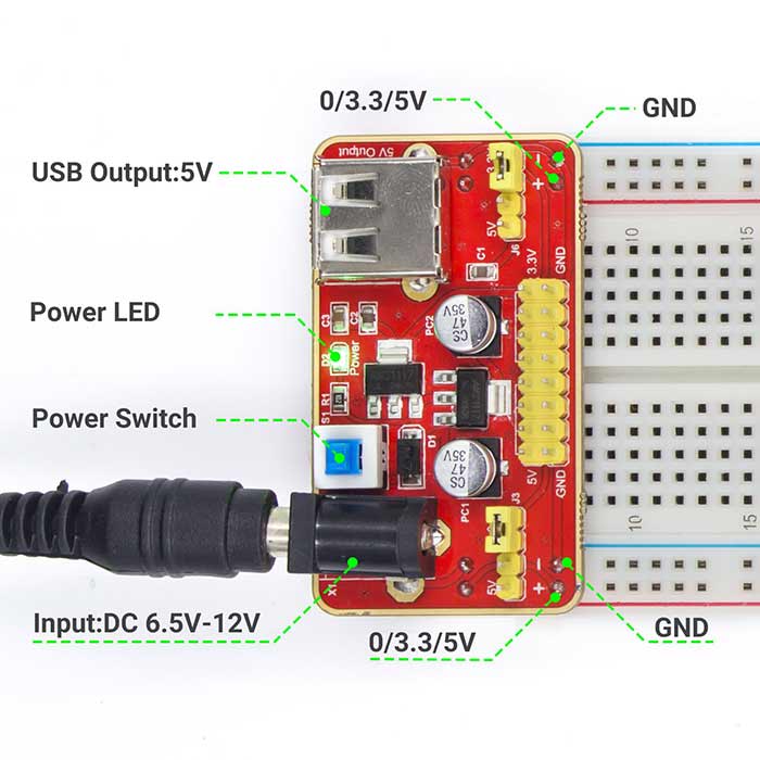 Stromversorgungsmodul Für Steckplatinen MB102 - 3,3 V / 5 V - Iduino ME057