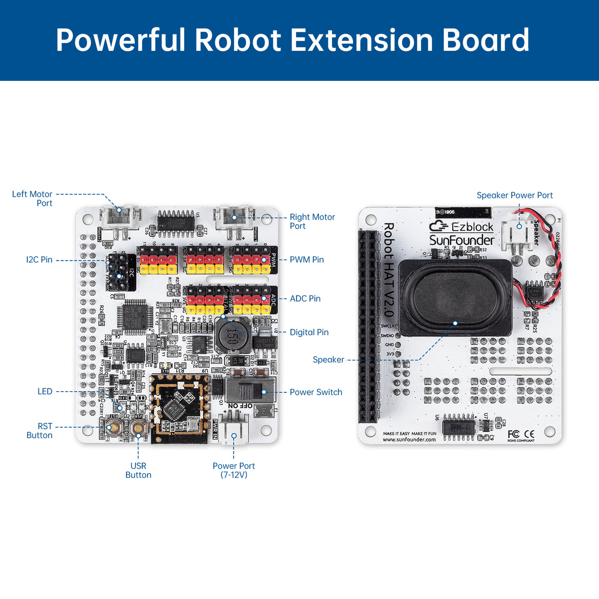 Raspberry Pi Robot HAT Expansion Board PWM ADC Motor port Speaker