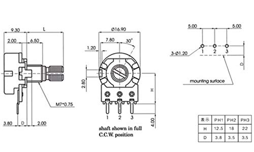 QUARKZMAN 20 Stuks WH148 Potentiometer B10K – Enkelvoudige Rotatie, Lineaire Taper, Voor Audio En Volumeregeling