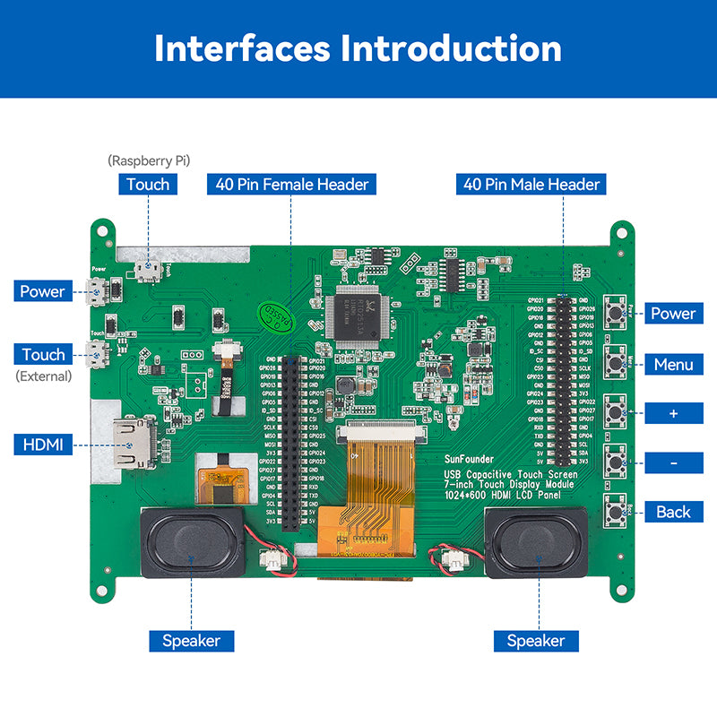 SunFounder TS-7 Pro 7 inch 1024*600 Touch IPS Screen for Raspberry Pi ...