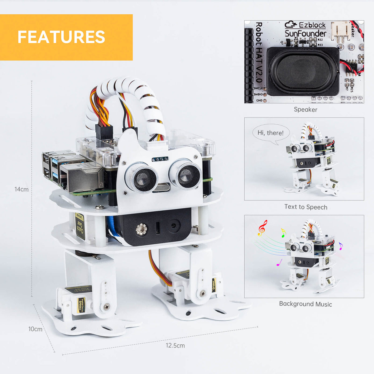 SunFounder PiDog – Robot Perro Con IA Para Raspberry Pi 4/3B+/Zero W, Camina, Se Equilibra, Reconoce Rostros Y Objetos, Con Batería (Raspberry No Incluida)