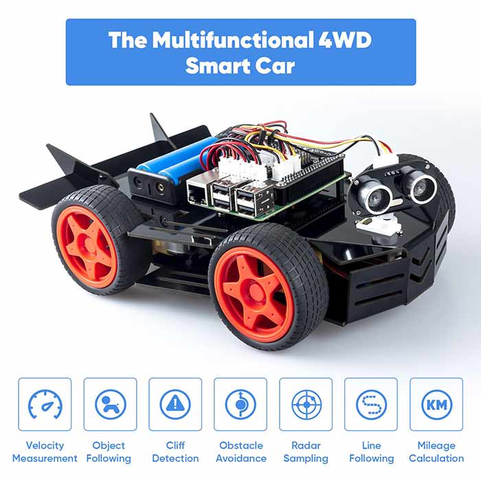 Kit Voiture Robot 3 Roues Pour Raspberry Pi 5/4/3 - Radar Mode Vidéo